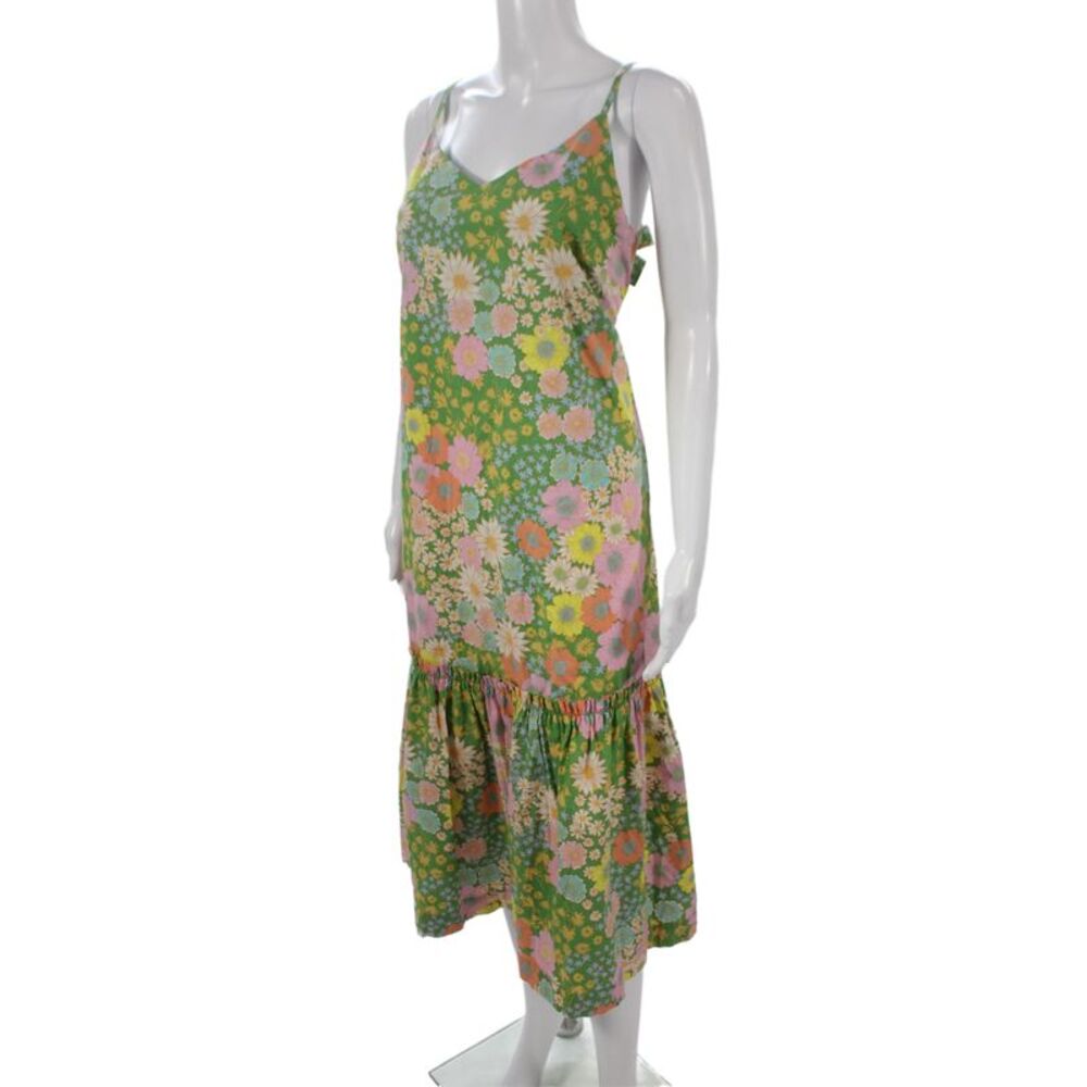 Scoop Womens Green Floral Cotton Sundress V-Neck Sleeveless Midi Size S - Picture 2 of 5